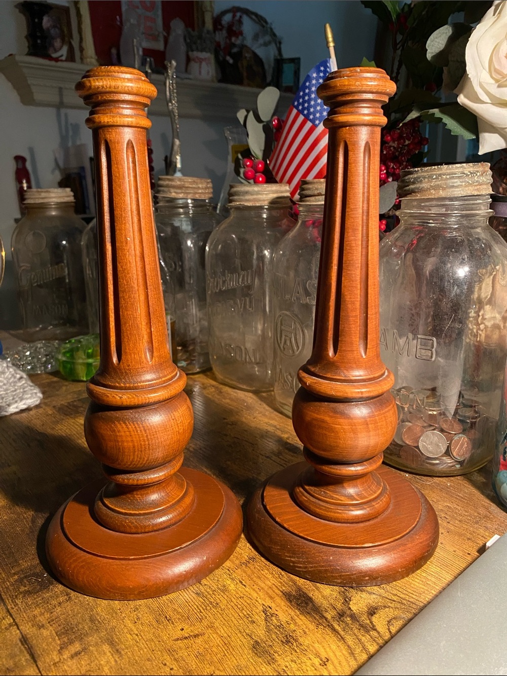 Wooden Taper Candle Holders in Warm Brown - Set of 2